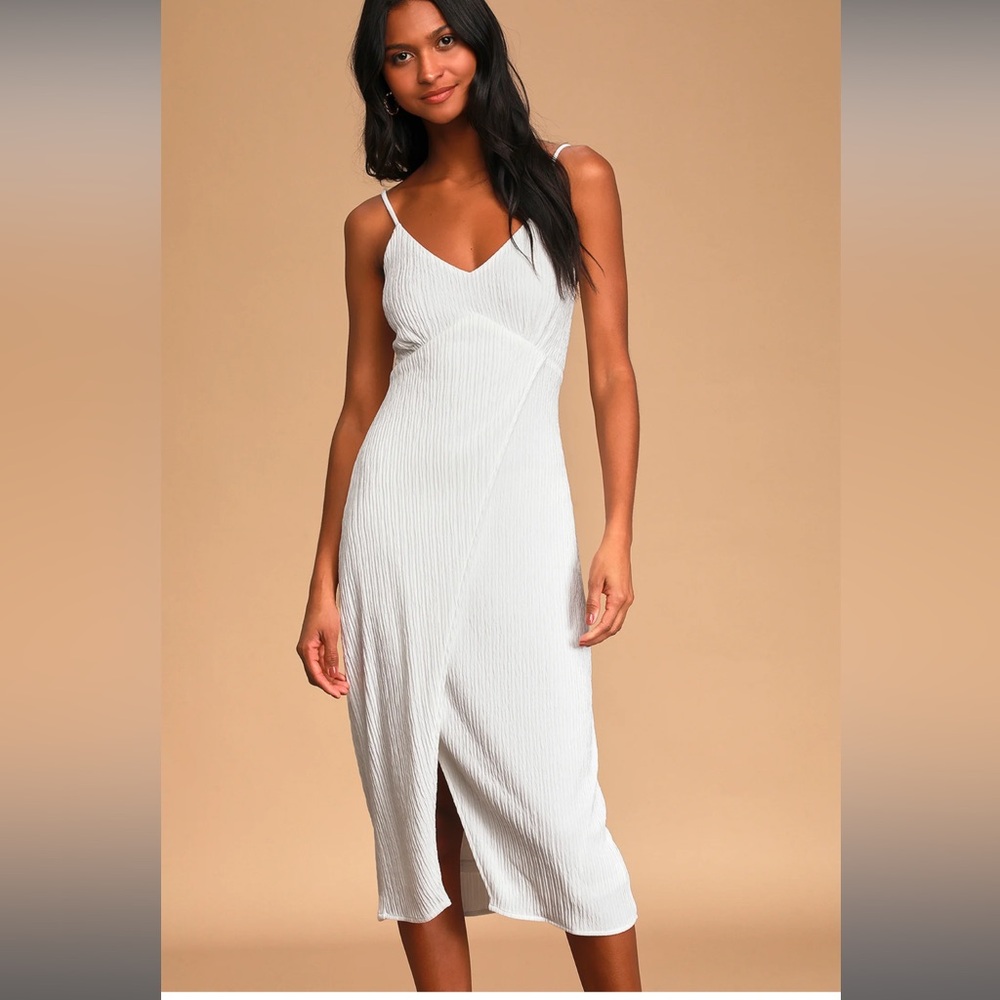 NWT Lulus View and I White Tie-Back Faux-Wrap Midi Dress